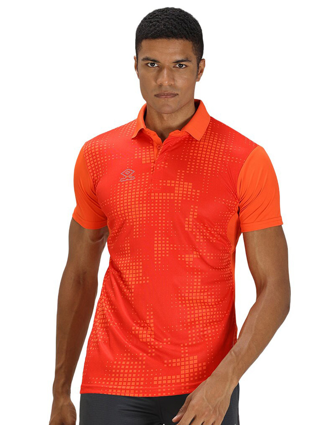 Shrey Geometric Printed Polo Collar Training or Gym T-shirt