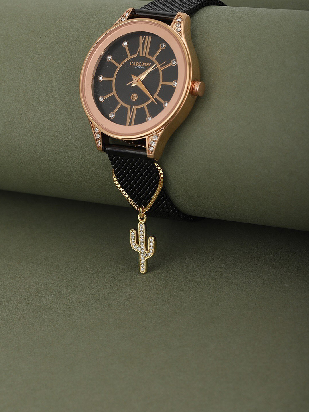 Carlton London Brass Cubic Zirconia Gold-Plated Cactus Charm Bracelet