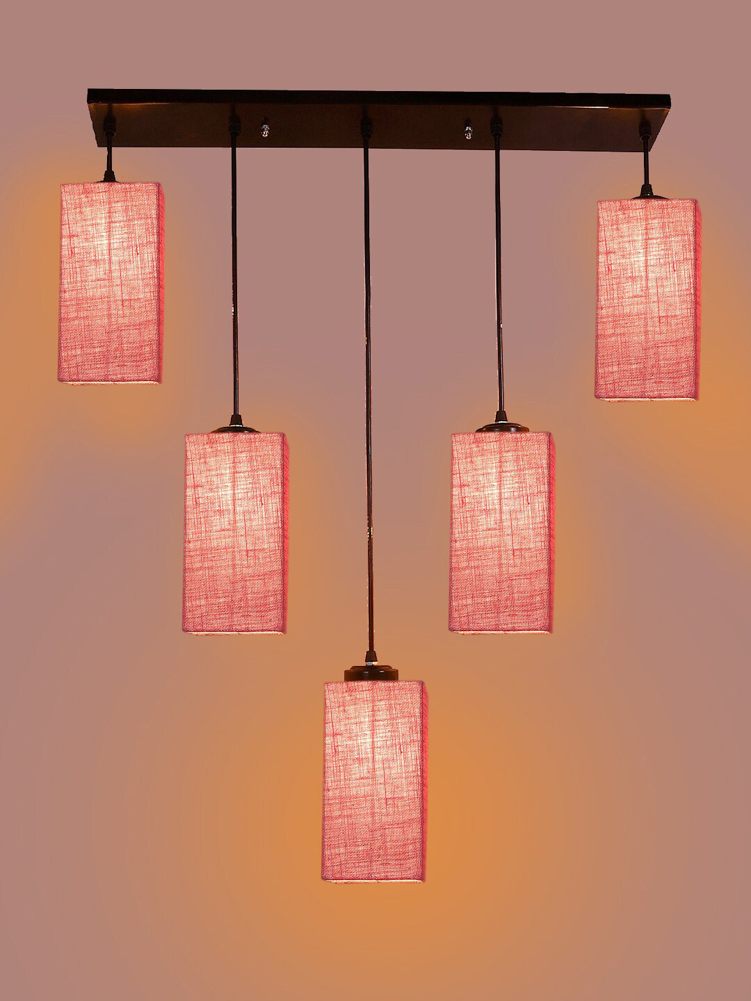 Devansh Pink & Black Rectangle Quintuple Cluster Hanging Lamps