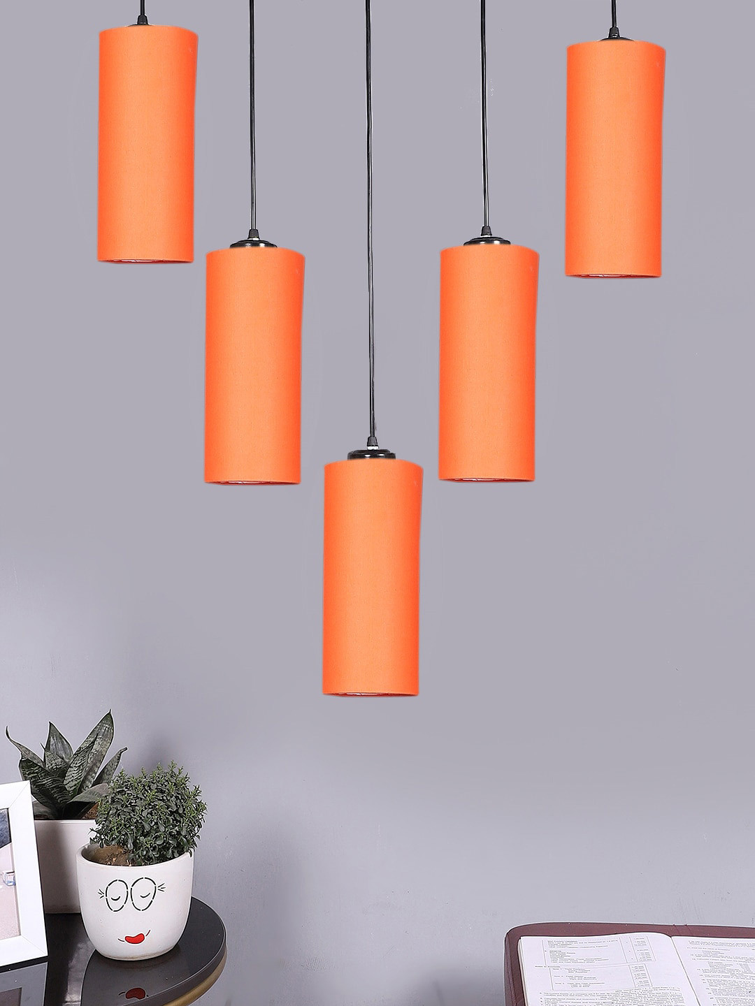 Devansh Orange Cotton Round Quintuple Hanging Lamp