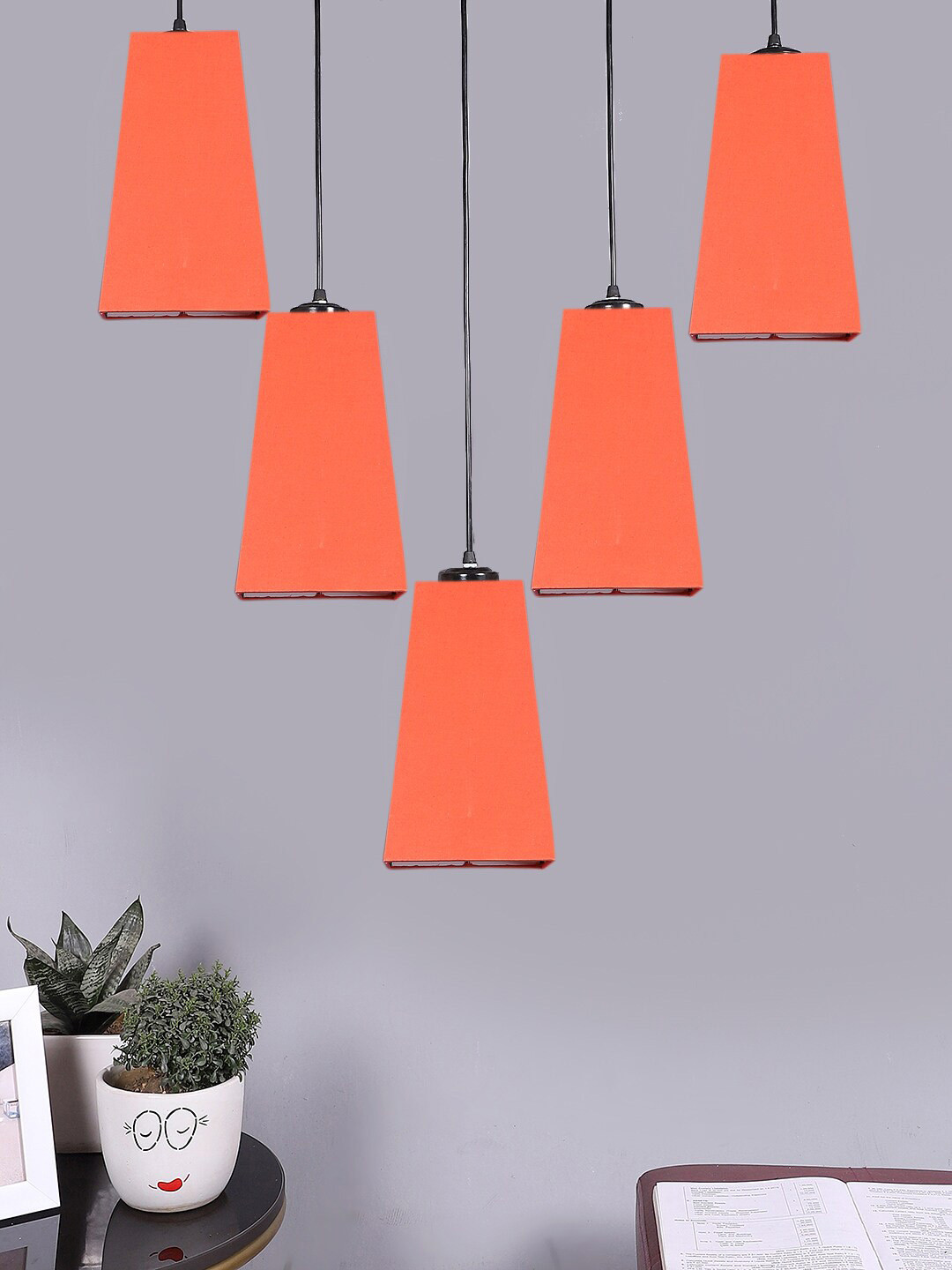 Devansh Orange Cotton Pyramid Quintuple Hanging Lamps