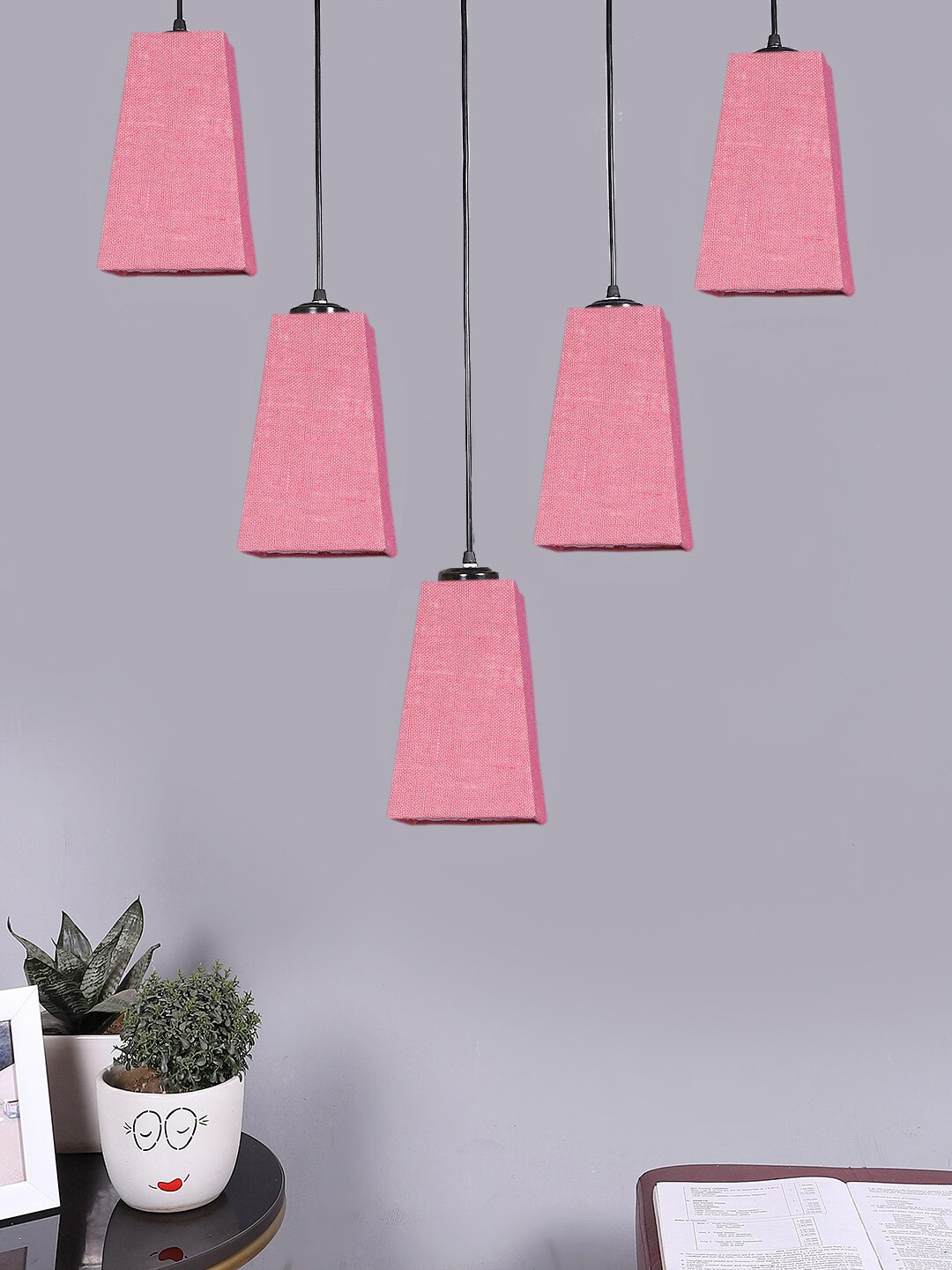 Devansh Pink & Black Pyramid Shaped Quintuple Cluster Hanging Lamps