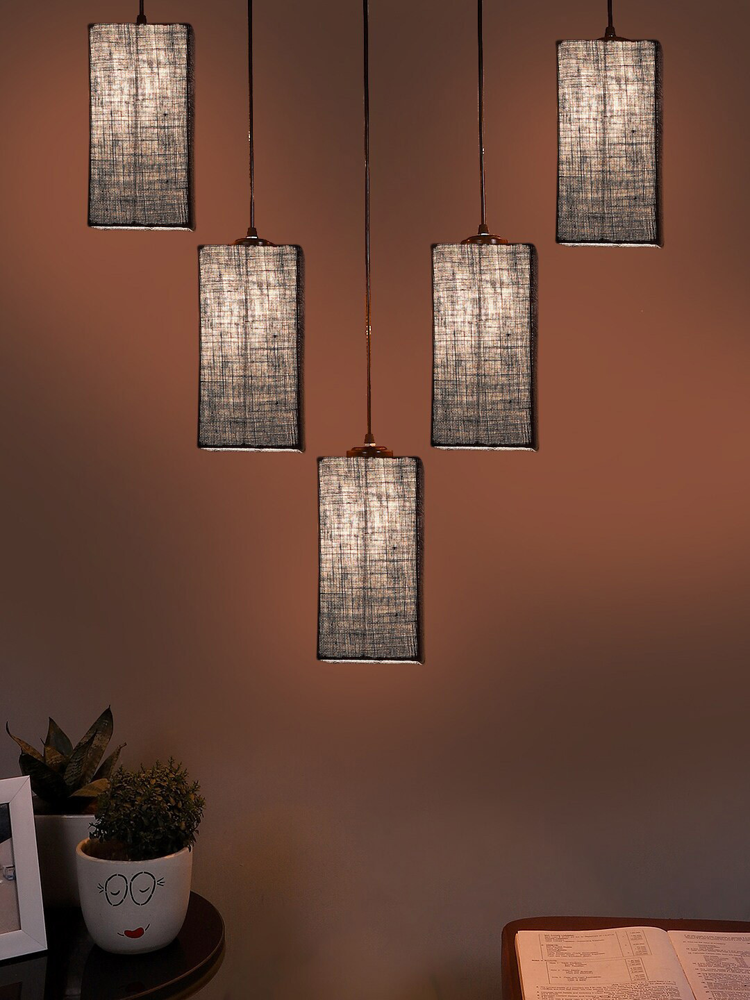 Devansh Blue Square Jute Quintuple Hanging Lamp