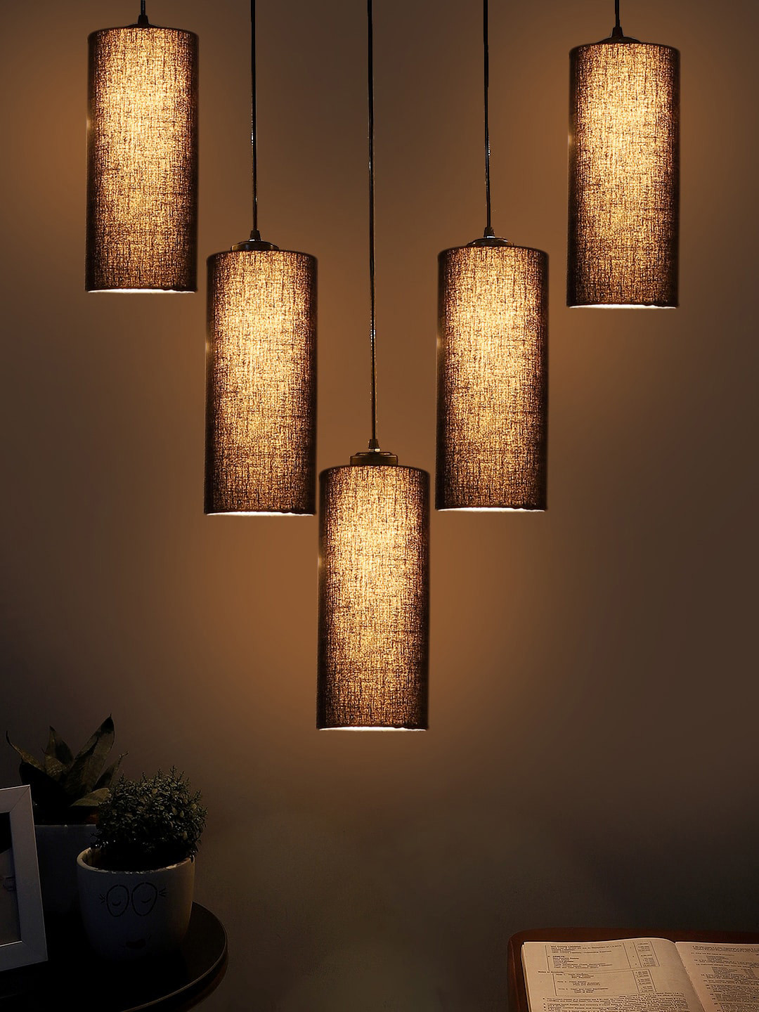 Devansh Black Quintuple Hanging Lamps