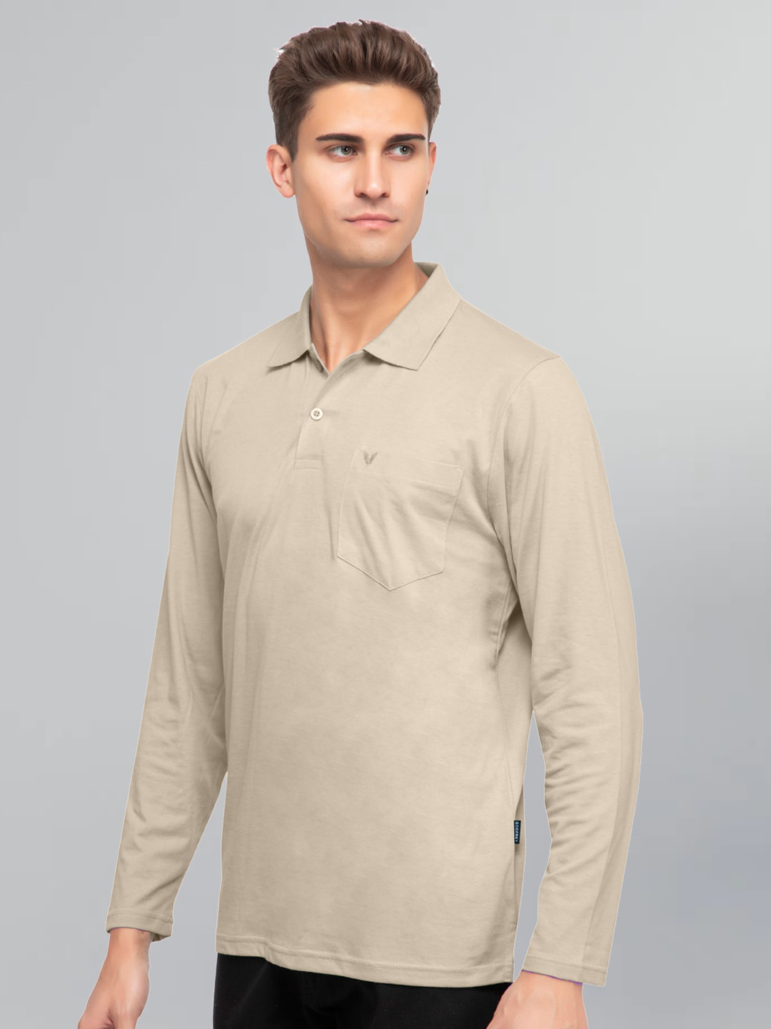 GODFREY Polo Collar Long Sleeves Cotton T-shirt