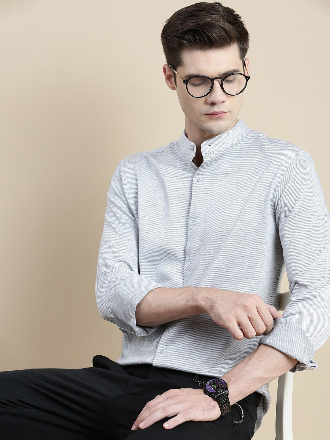 INVICTUS Pin Striped Comfort Slim Fit Knit Cotton Shirt