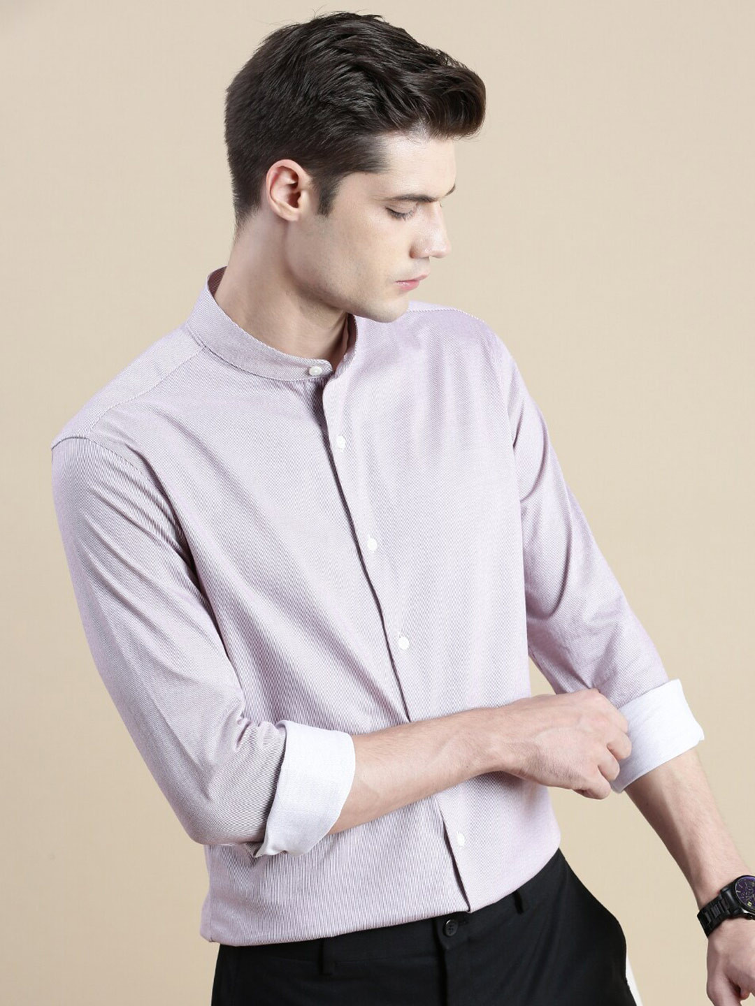 INVICTUS Pin Striped Comfort Slim Fit Knit Cotton Shirt