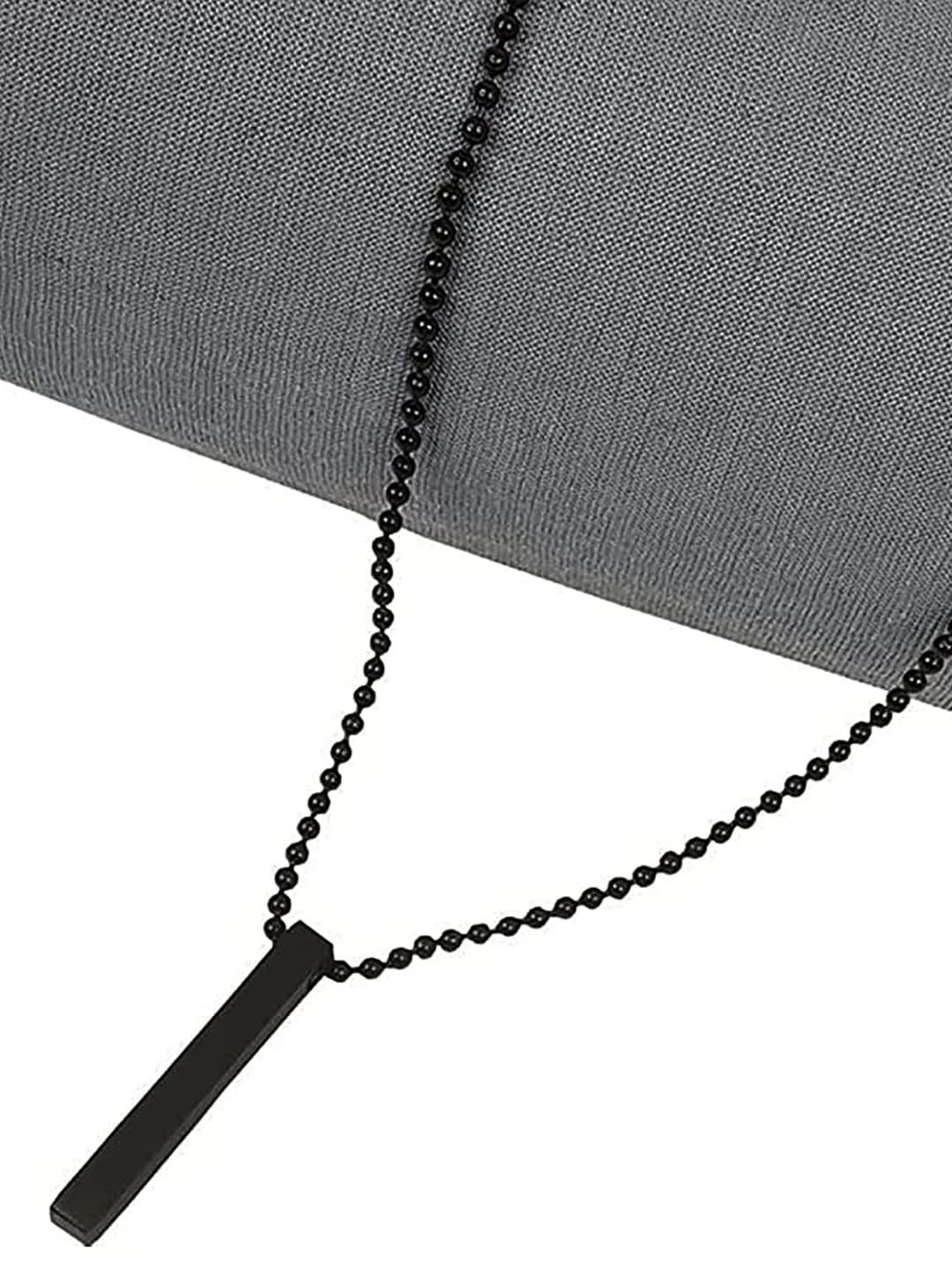 OOMPH Stainless Steel 3D Cuboid Vertical Bar Pendant With Chain