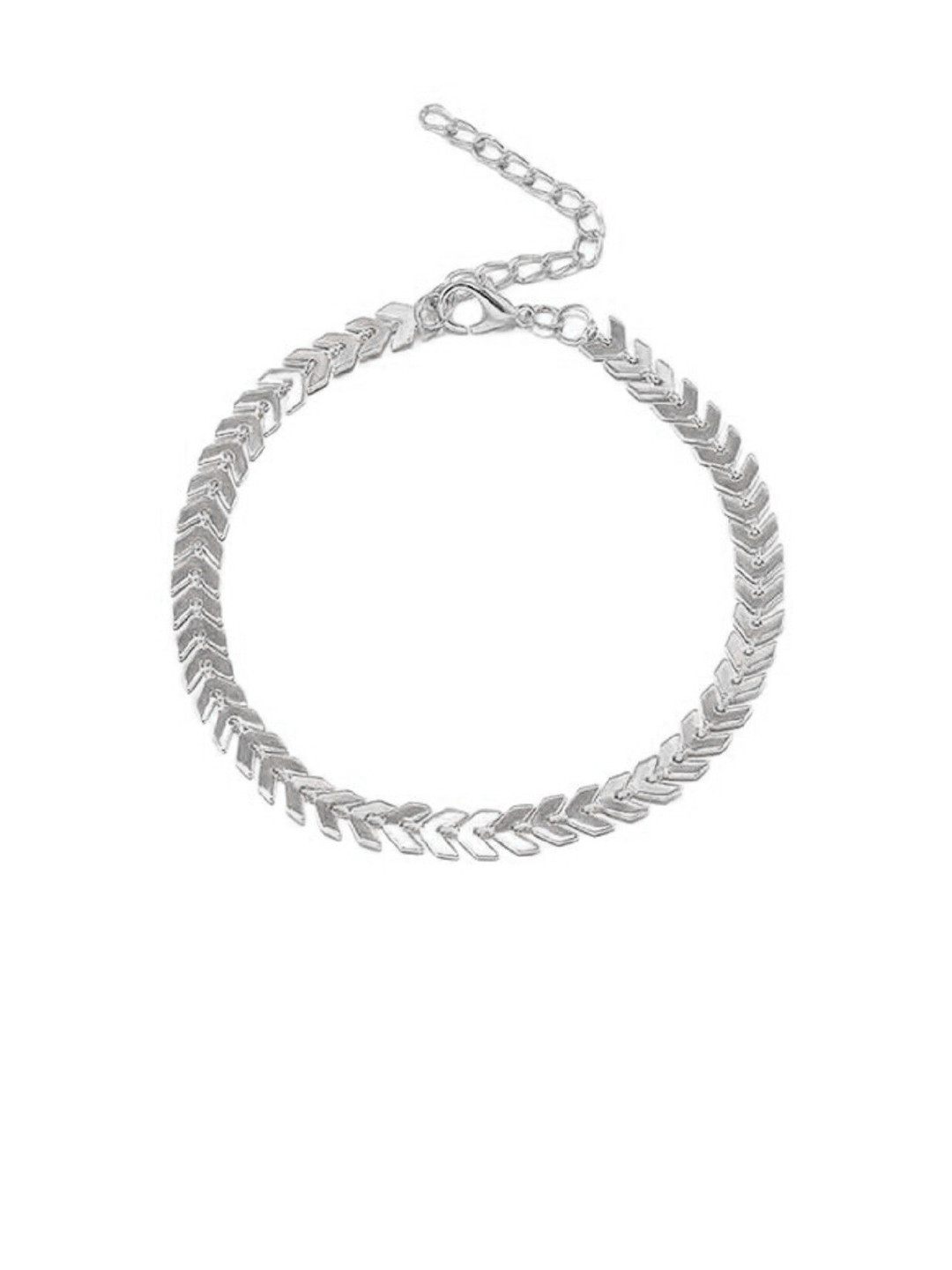 OOMPH Silver-Toned Leaf Chain Anklet