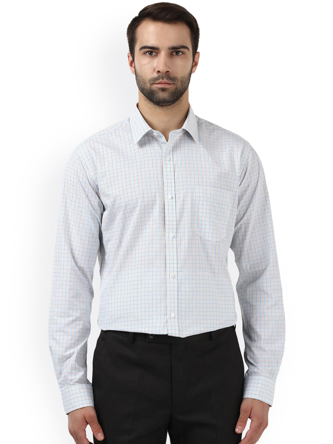 Park Avenue Men Blue Slim Fit Checked Formal Shirt