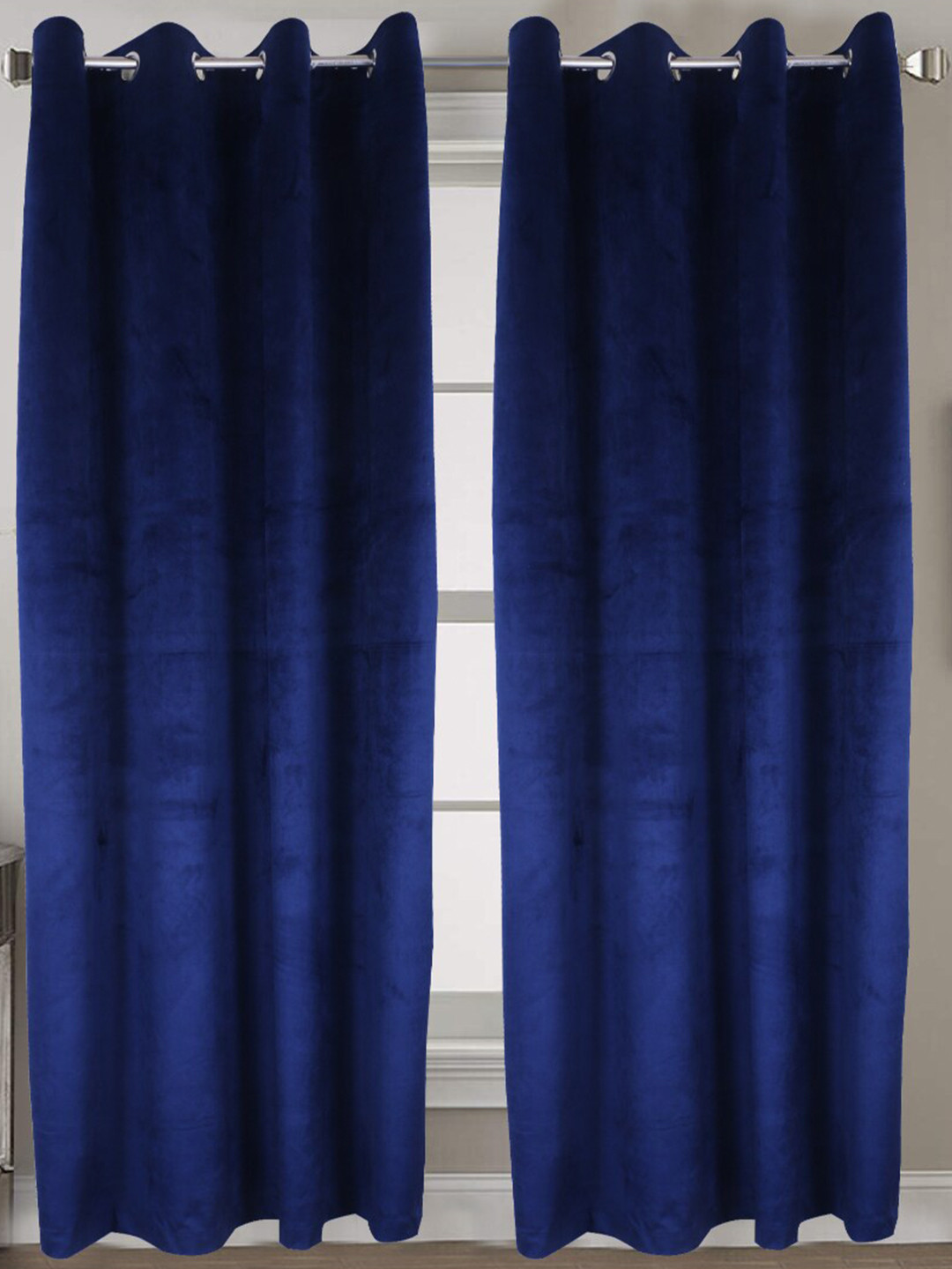INDHOME LIFE Navy Blue Velvet Black Out Window Curtain