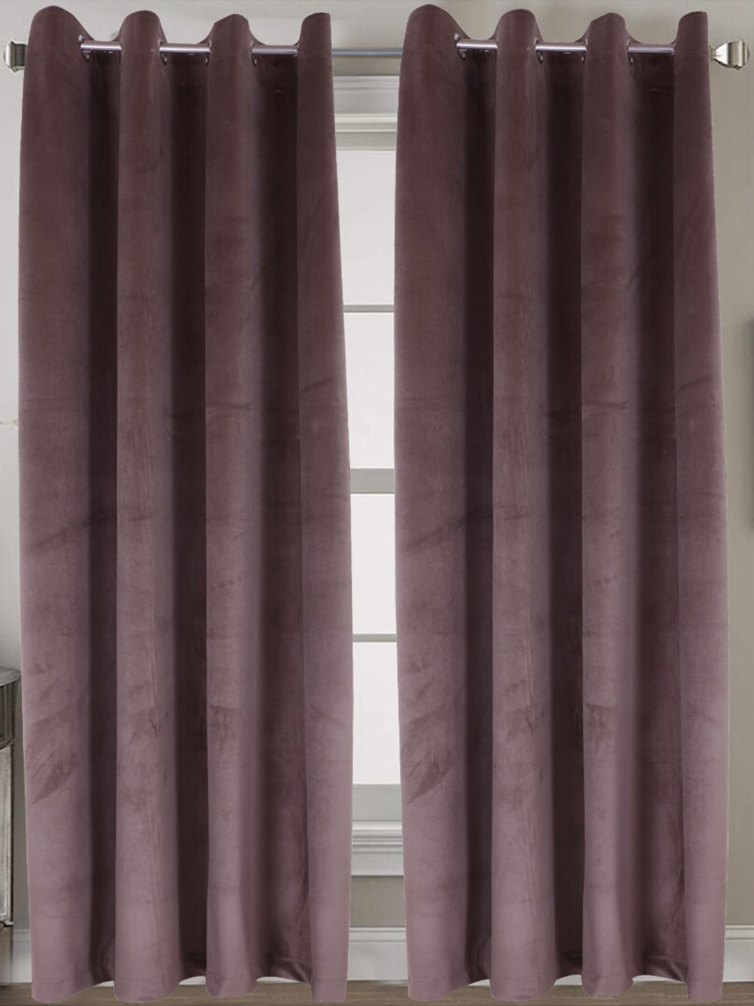 INDHOME LIFE Coffee Brown 2 Pieces Velvet Black Out Long Door Curtains