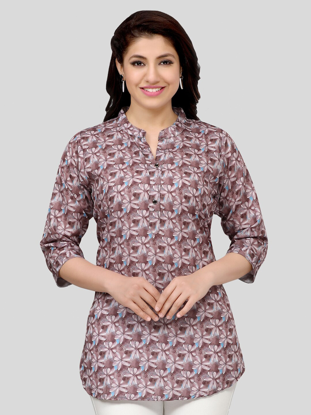 Saree Swarg Coffee Floral Printed Kurti