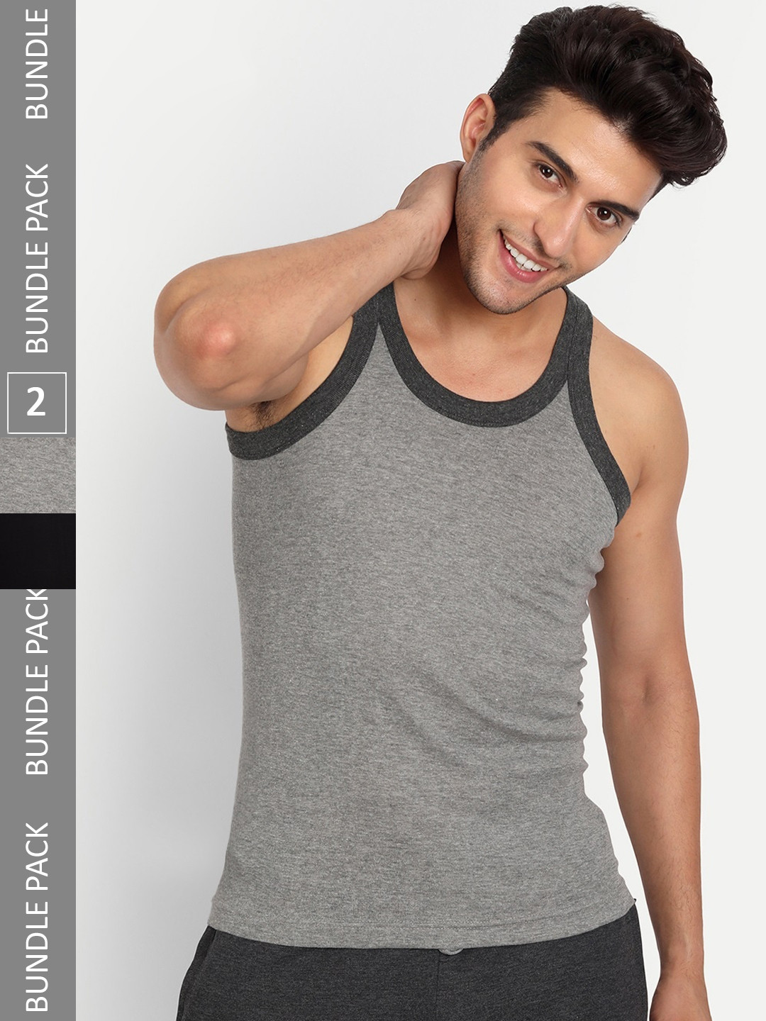 T.T. Men Pack Of 2 Titanic Pure Cotton Ribbed Gym Basic Vests