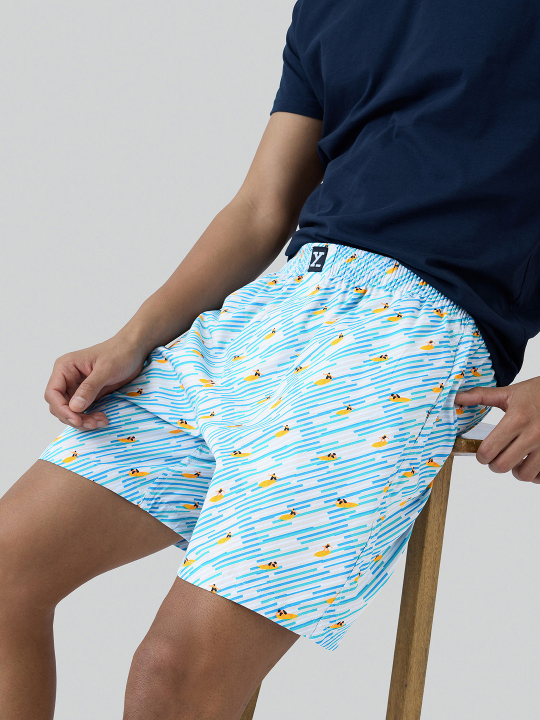 XYXX Men Printed Surf Blue Super Combed Cotton Boxer Shorts