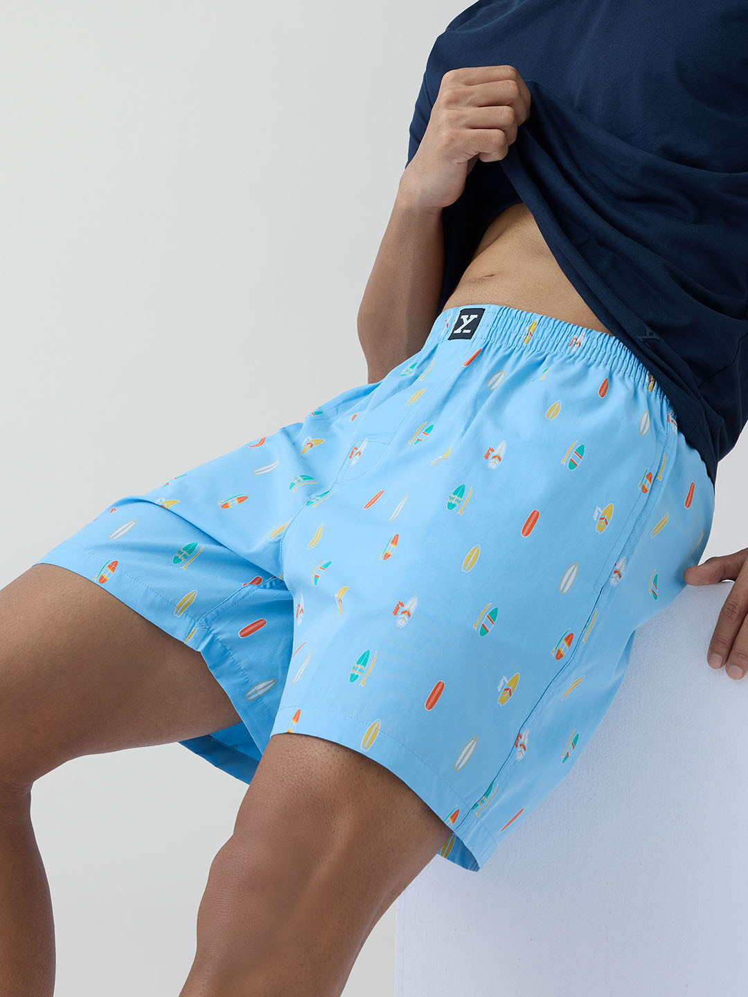 XYXX Men Printed Surf Blue Super Combed Cotton Boxer Shorts