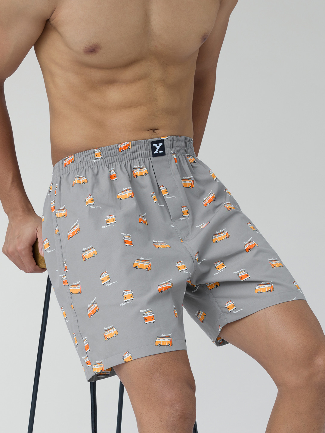 XYXX Men Printed Surf Grey Super Combed Cotton Boxer Shorts