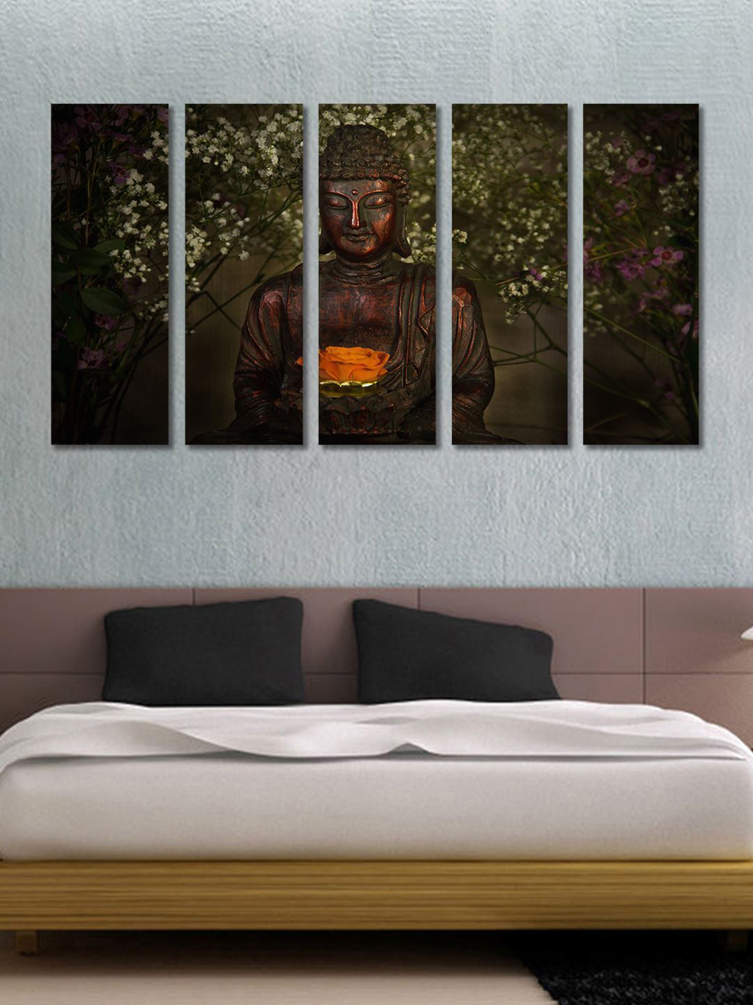 999Store Gautam buddha MDF 5 Piece Wall Rectangle Paintings Wall Art