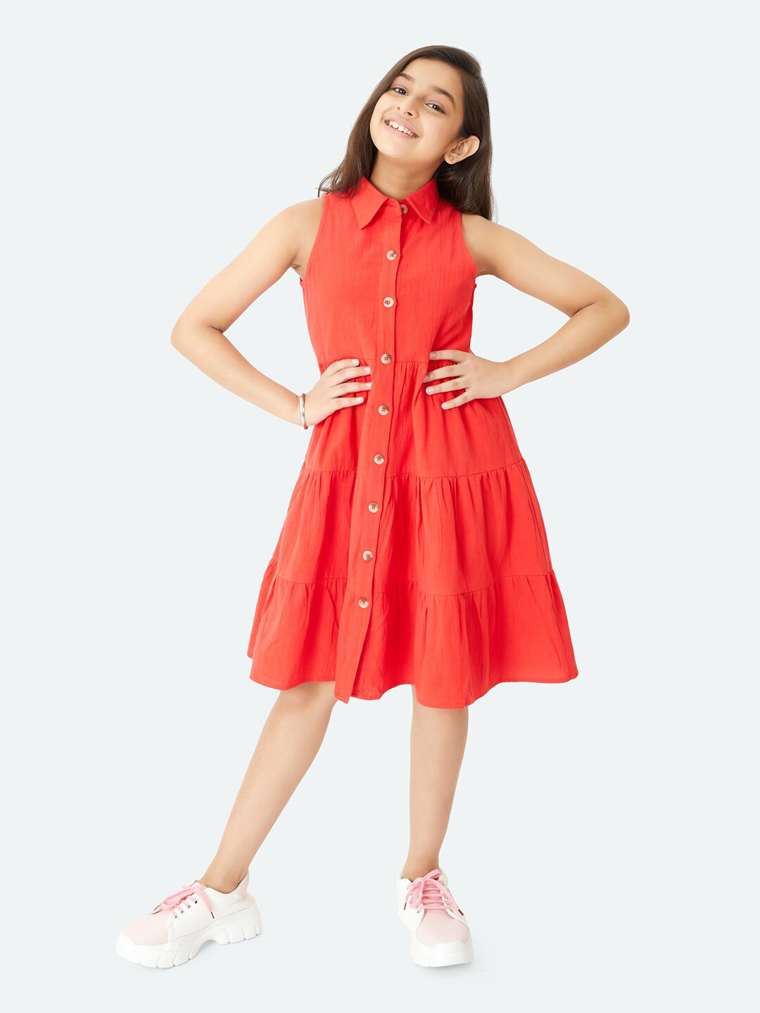 Olele Stella Shirt Collar Fit & Flare Dress