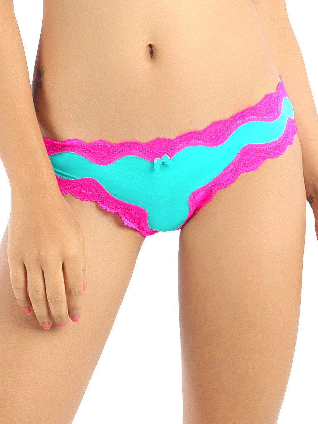 Candyskin Women Teal Lace Thongs