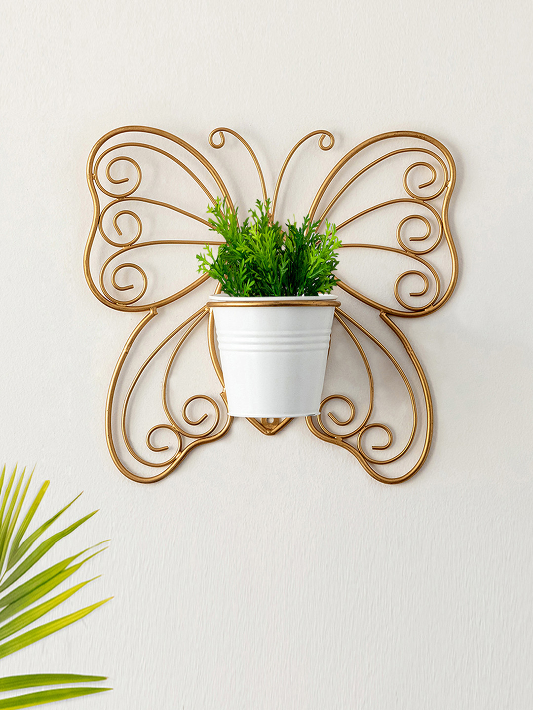 ExclusiveLane White Butterfly-Shaped Wall Hanging Planter With Stand