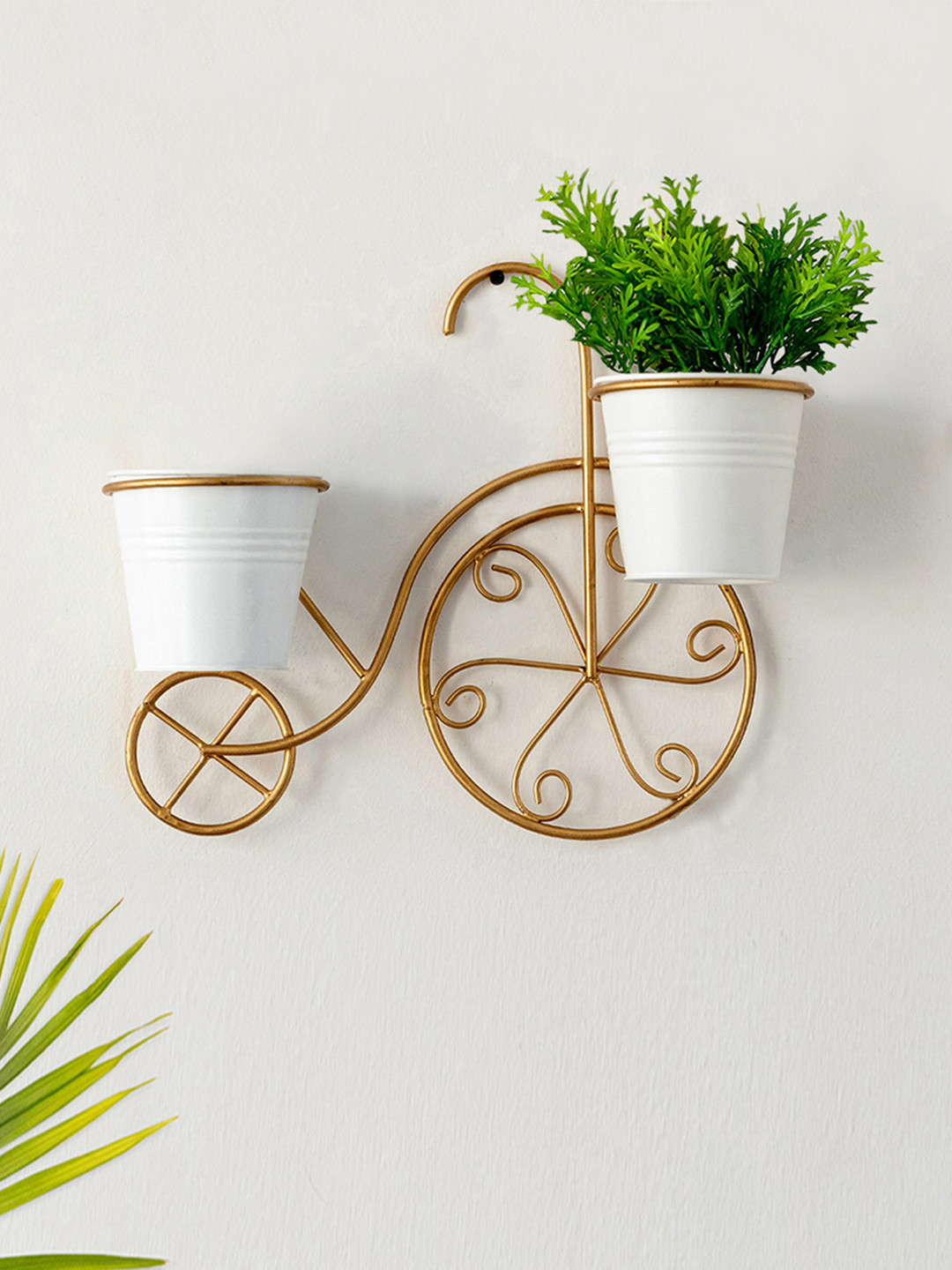 ExclusiveLane Golden and White Cycle Wall Planter Pots In Galvanized Iron