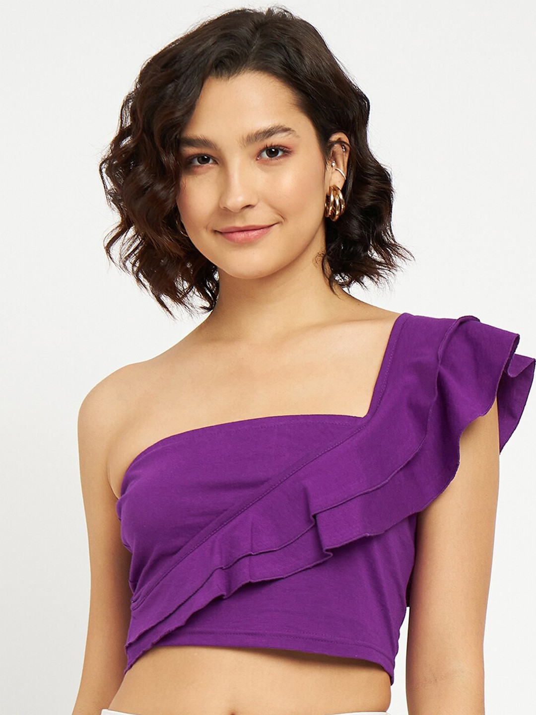 BRINNS Pure Cotton One Shoulder Fitted Crop Top