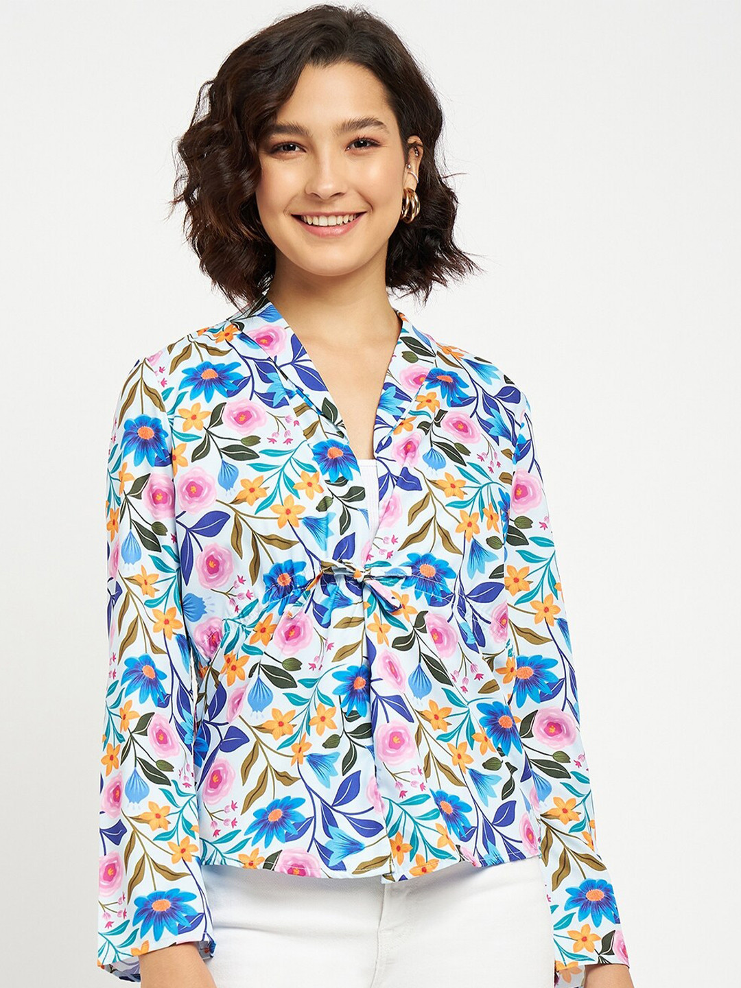 BRINNS Floral Printed Shirt Collar Shirt Style Top