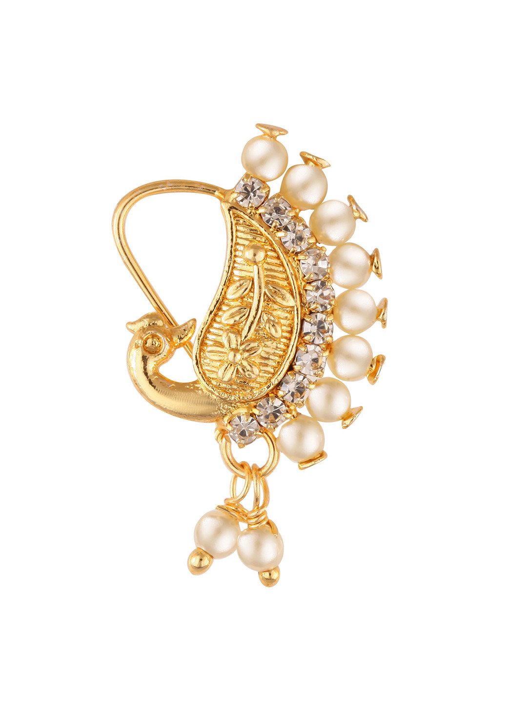 Vighnaharta Gold-Plated CZ Studded Nose Pin