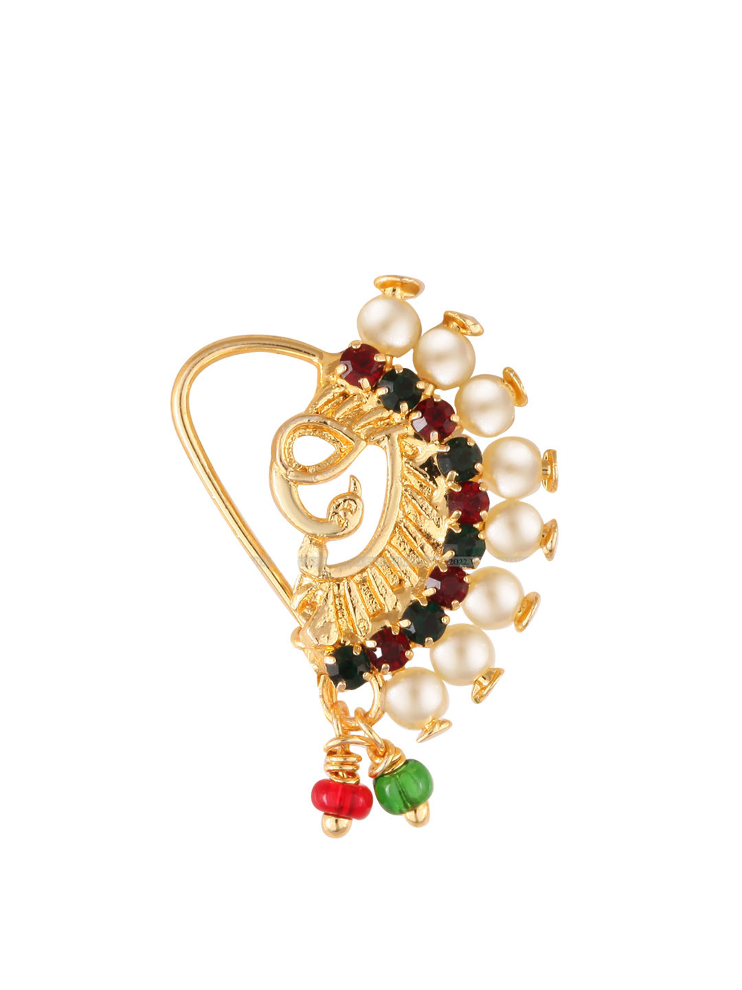 Vighnaharta Gold-Plated Artificial Beads Nose Pin