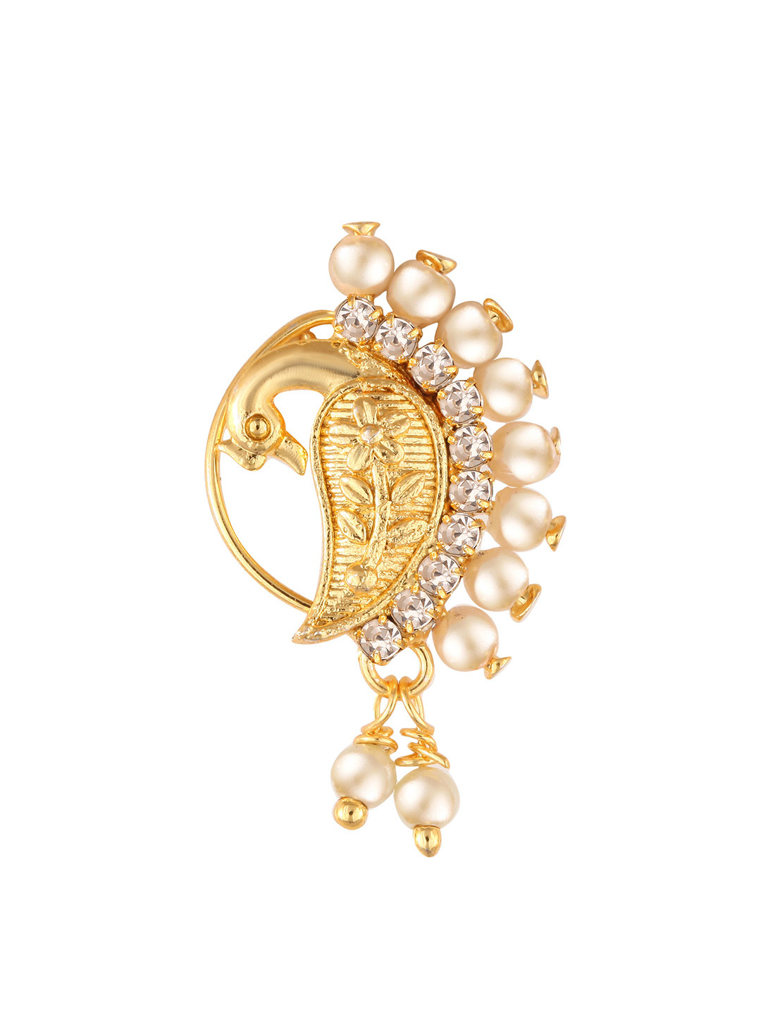 Vighnaharta Gold-Plated Artificial Beads Nosepin