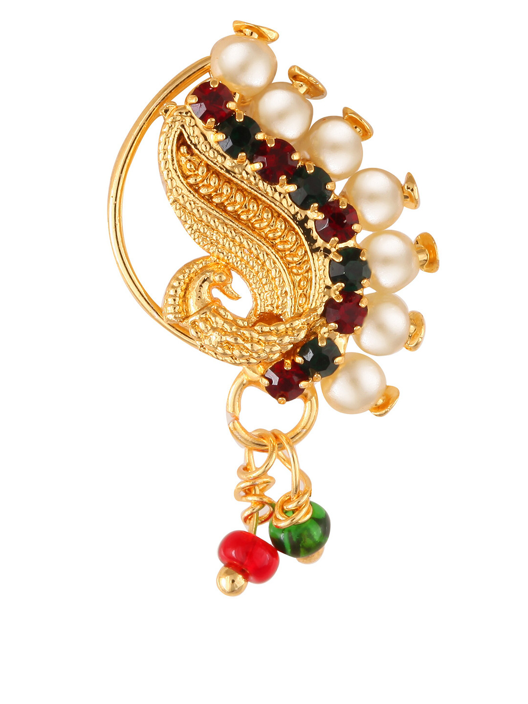 Vighnaharta Gold-Plated CZ Stone Non-Piercing Maharashtrian Nathiya
