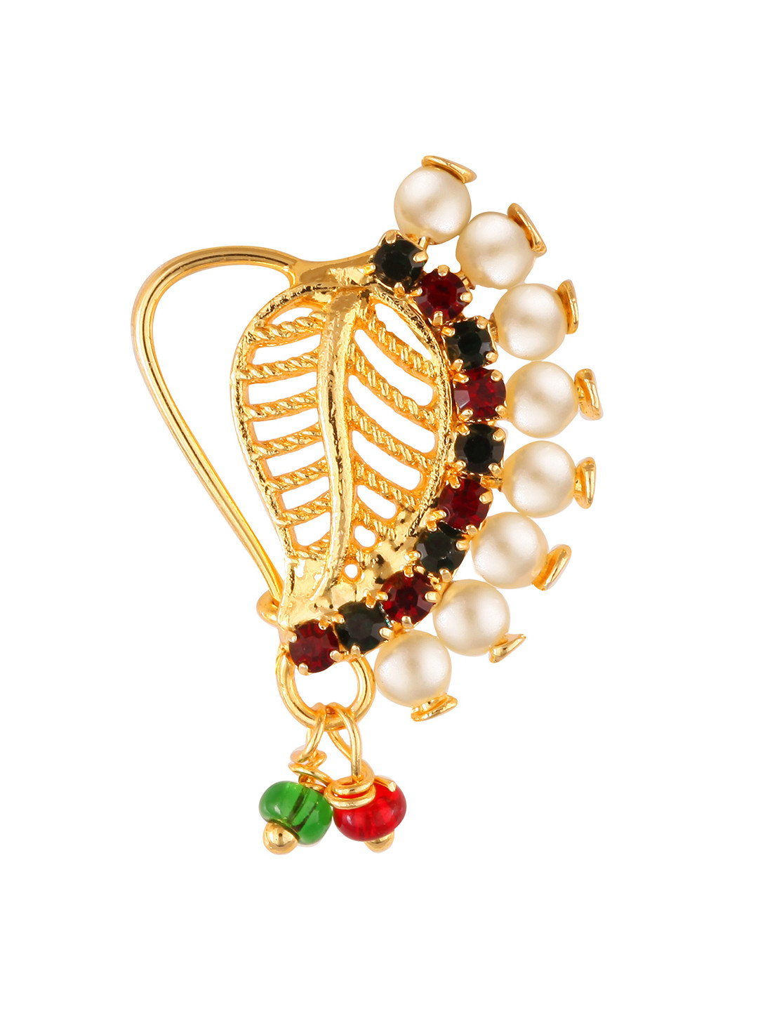 Vighnaharta Gold-Plated CZ Stone Piercing Maharashtrian Nath Nathiya