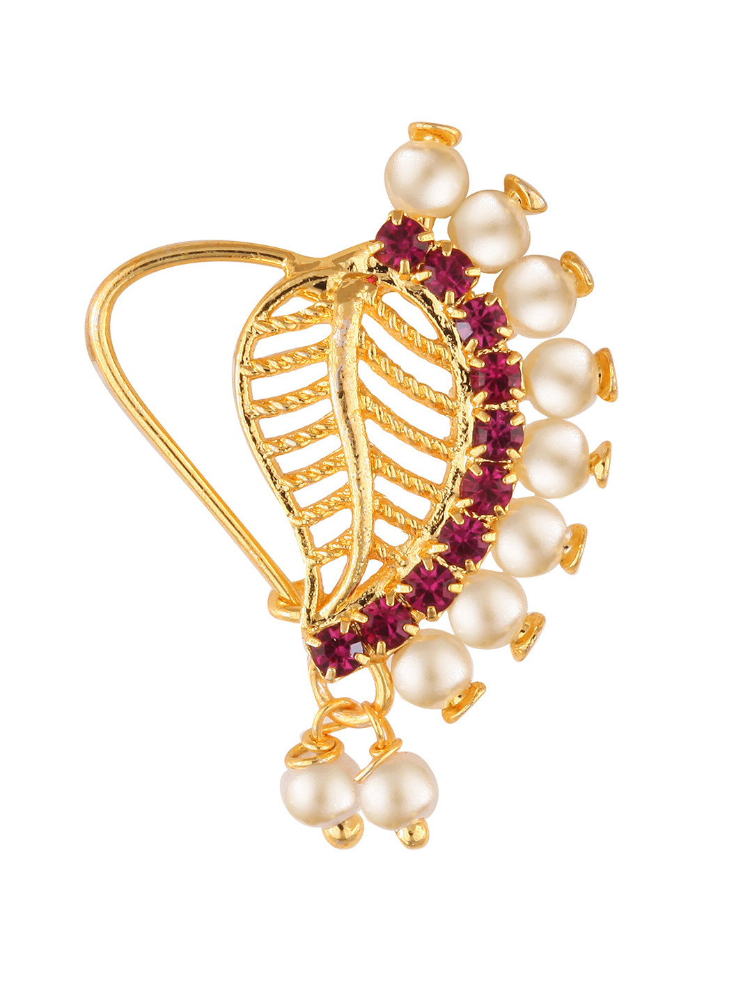 Vighnaharta Gold-Plated CZ Stone Piercing Maharashtrian Nath Nathiya