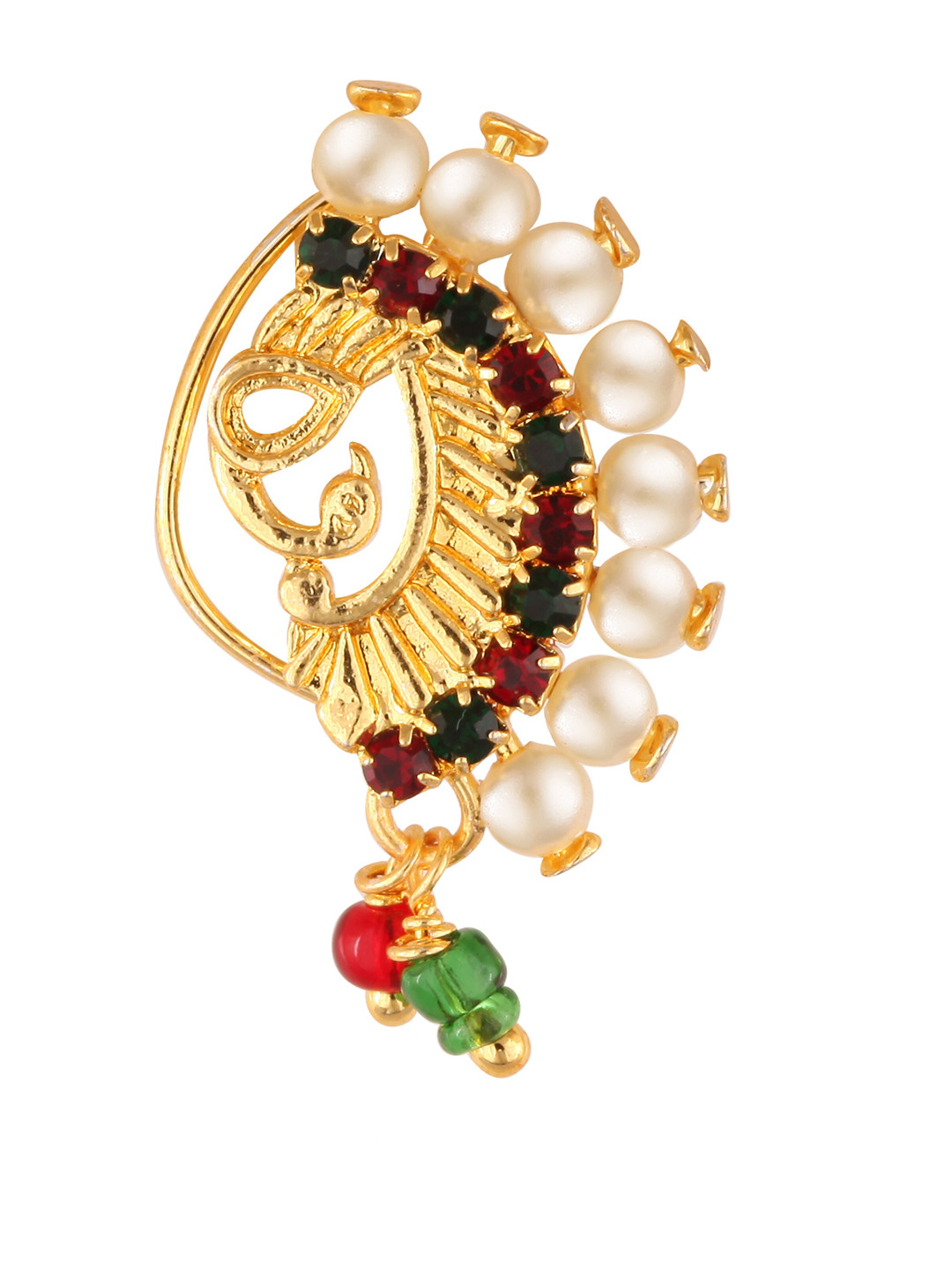 Vighnaharta Gold-Plated Beaded Maharashtrian Nath Nose Pin