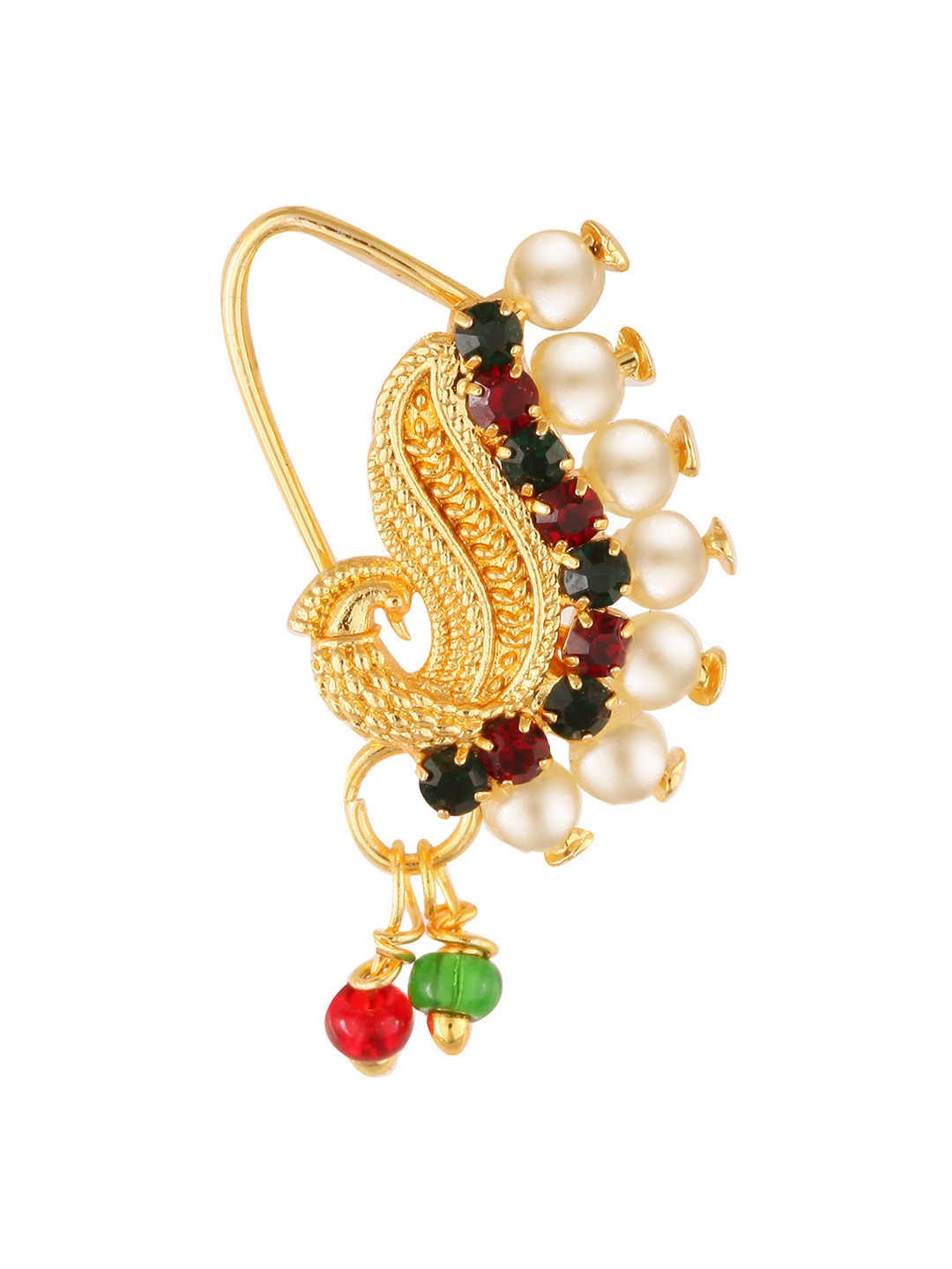 Vighnaharta Gold-Plated Beaded Maharashtrian Nath Nose Pin