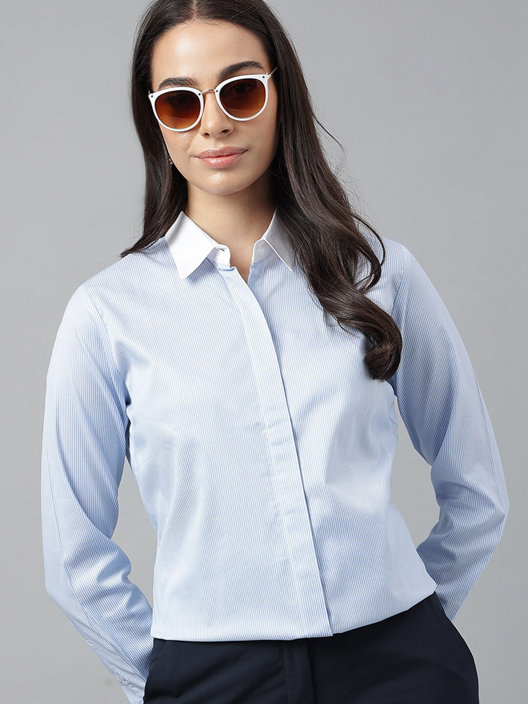 Hancock Pure Cotton Vertical Pin Striped Regular Fit Formal Shirt