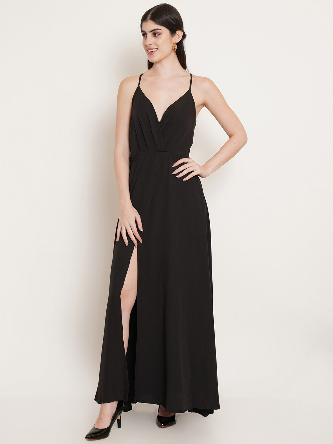 U&F Black Shoulder Straps Maxi Dress