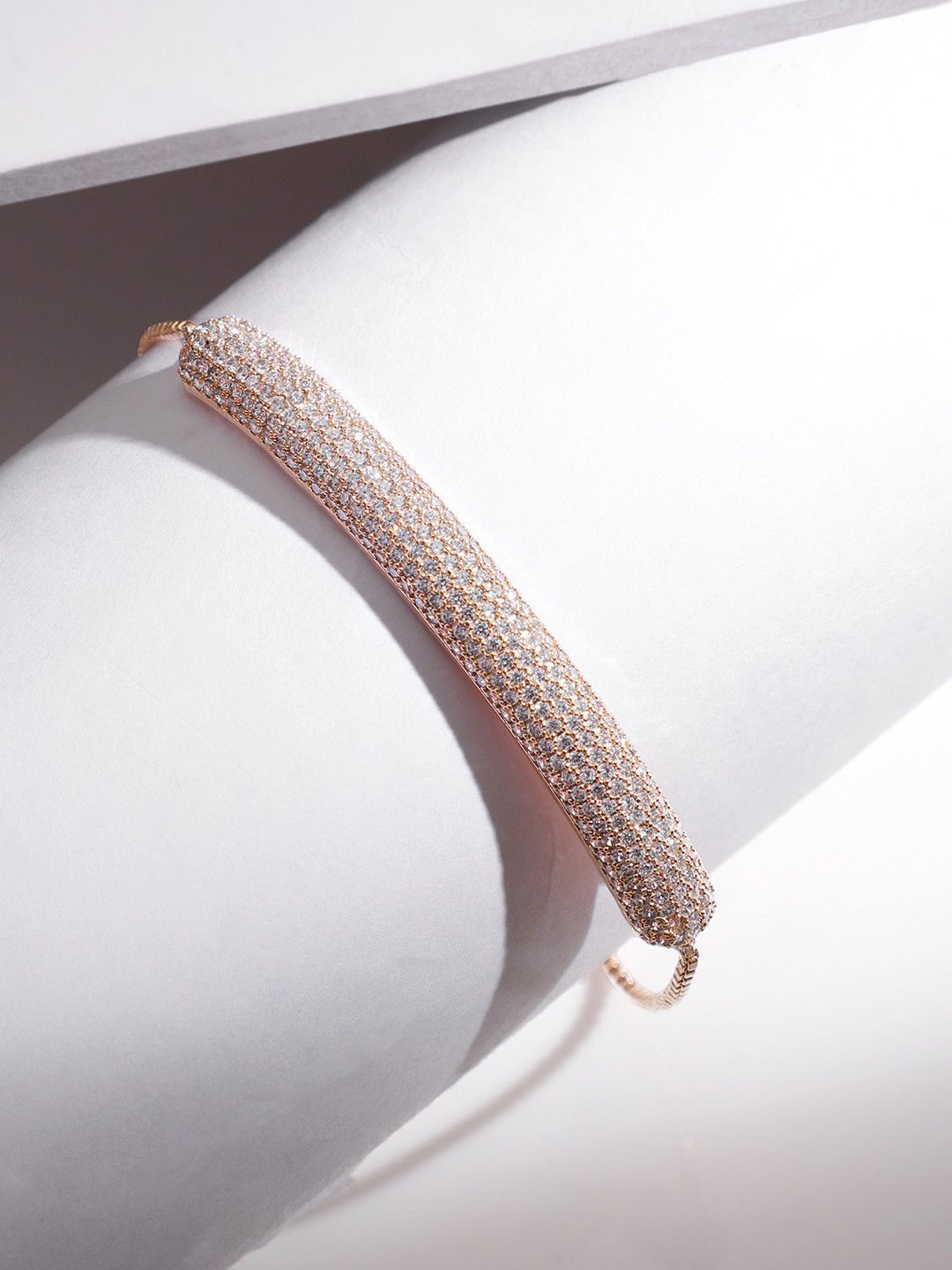 Rubans Women 18K Rose Gold-Plated Brass Cubic Zirconia Adjustable Pull-Chain Bracelet