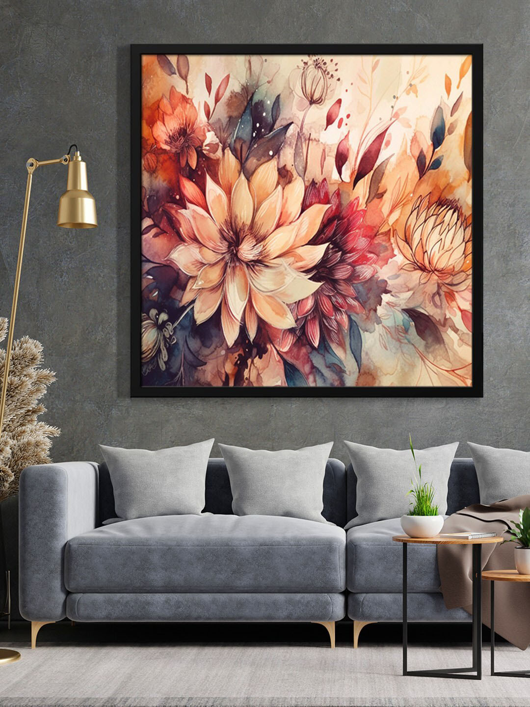 999Store Brown Flower Printed Framed Wall Art