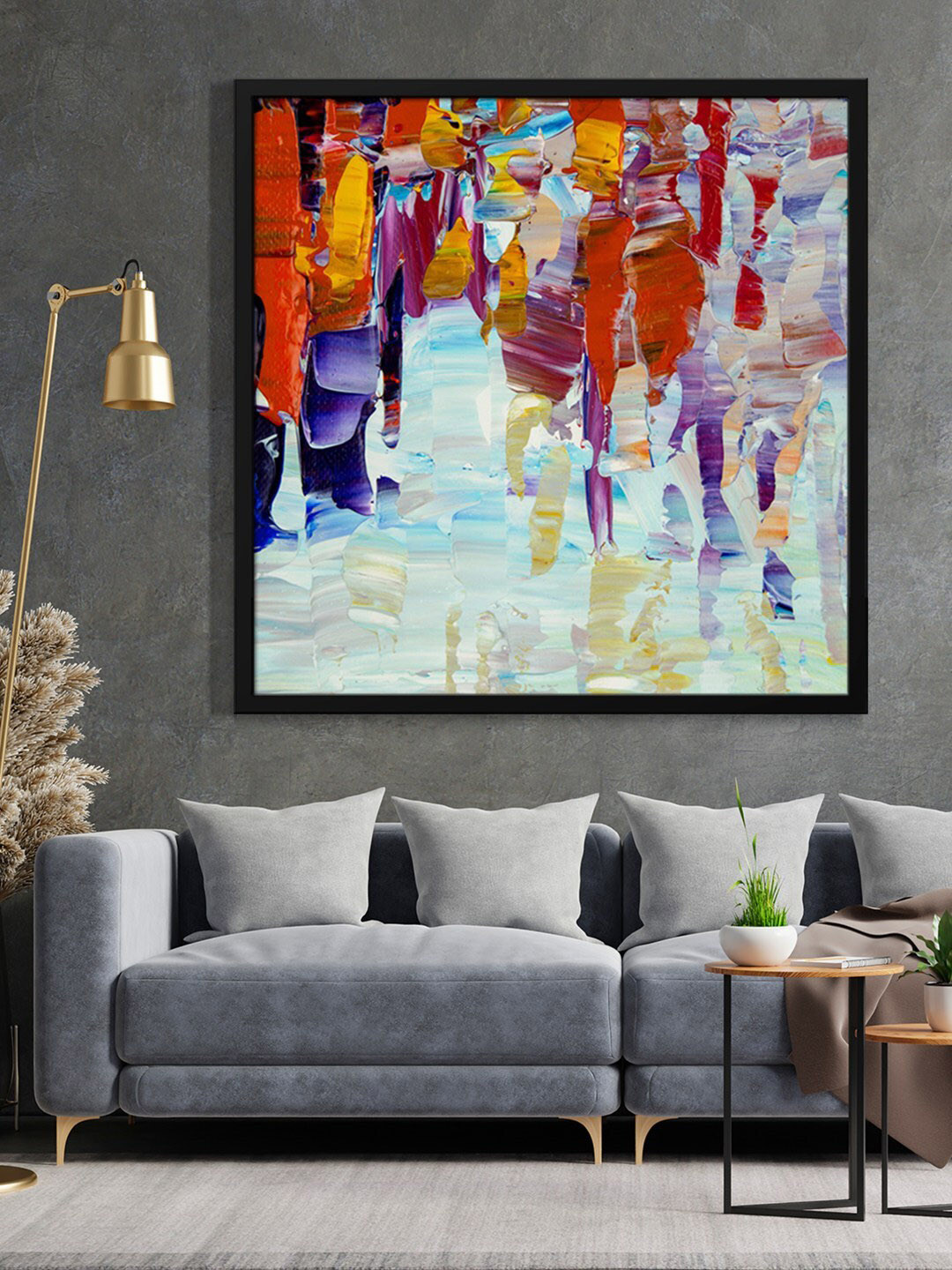 999Store Blue & Orange-Color Abstract Printed Framed Wall Art