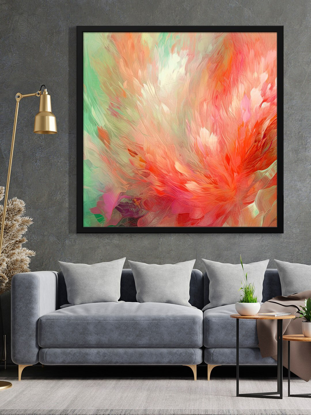 999Store Red & Green Abstract Printed Framed Wall Art