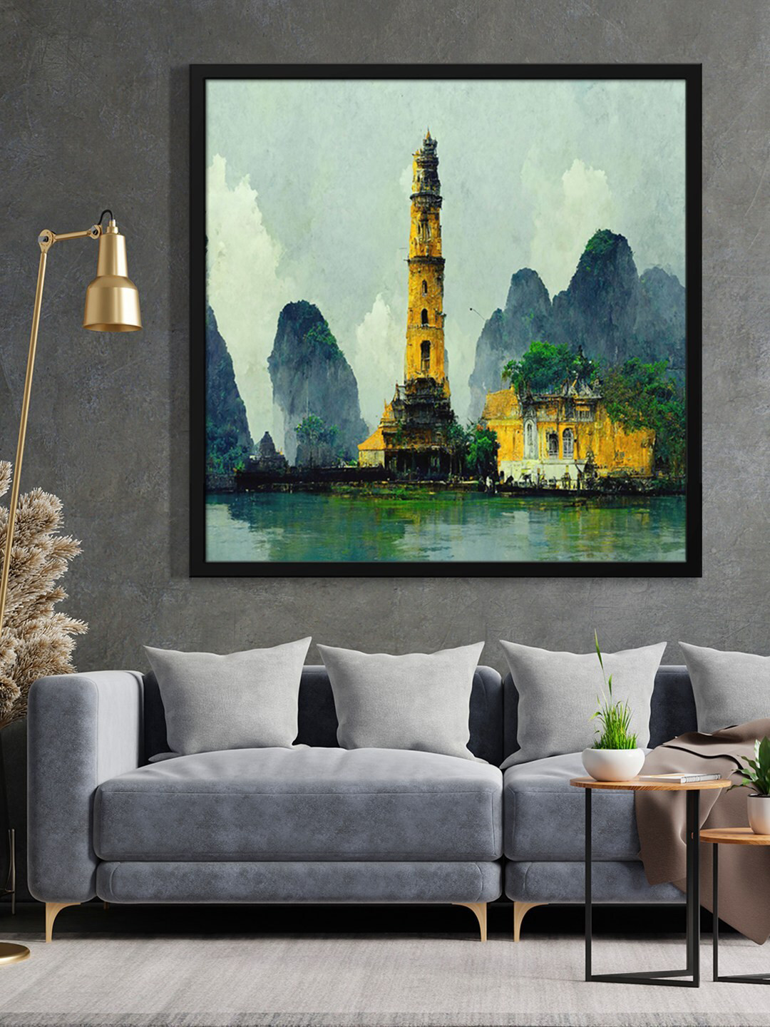 999Store Green & Grey Painting Framed Wall Art