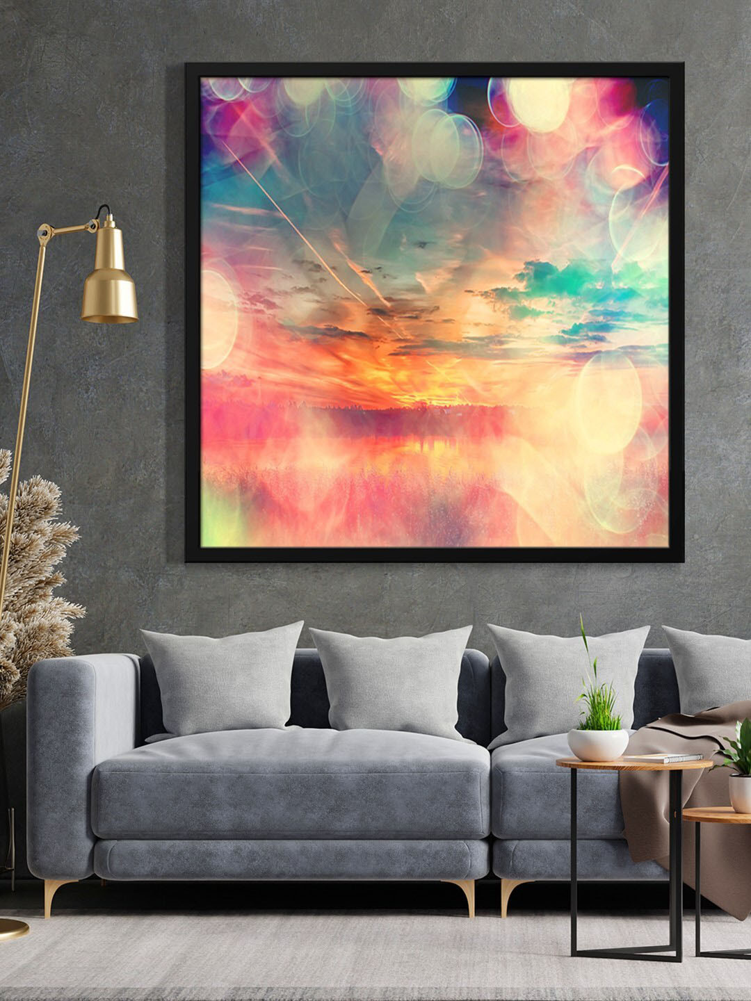 999Store Pink & Blue Abstract Painting Framed Wall Art