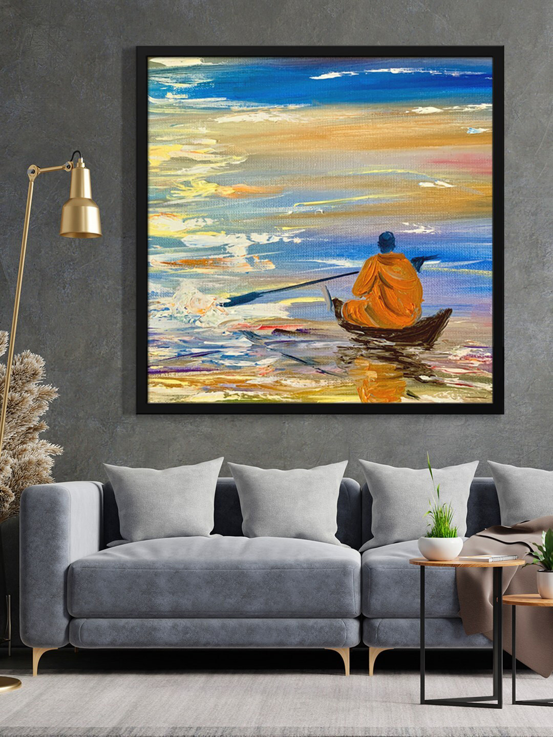 999Store Blue & Brown Painting Framed Wall Art