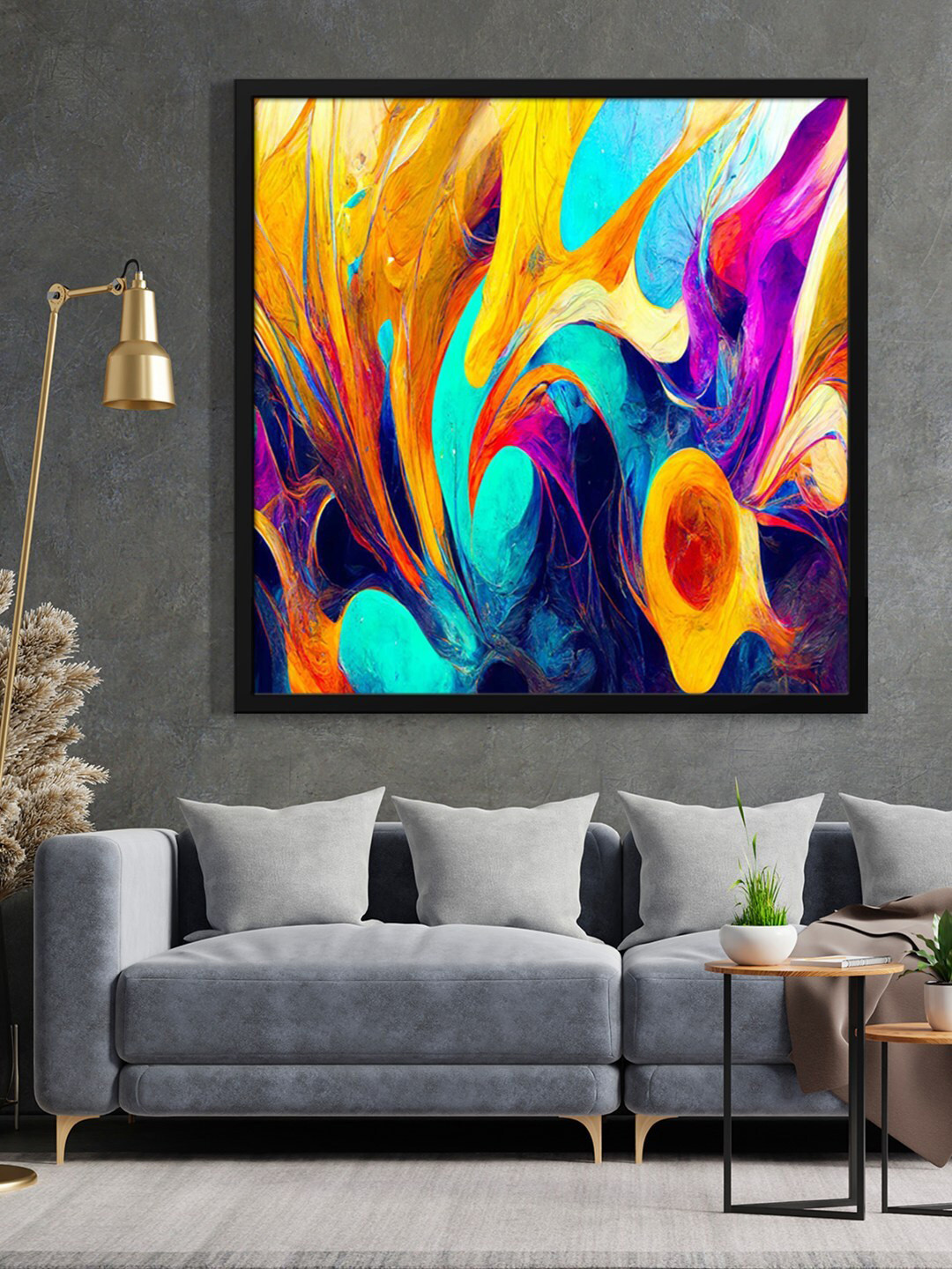 999Store Yellow & Blue Painting Framed Wall Art