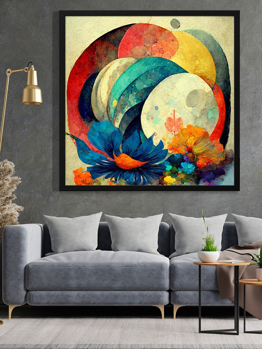 999Store Grey & Orange-Color Abstract Painting Framed Wall Art