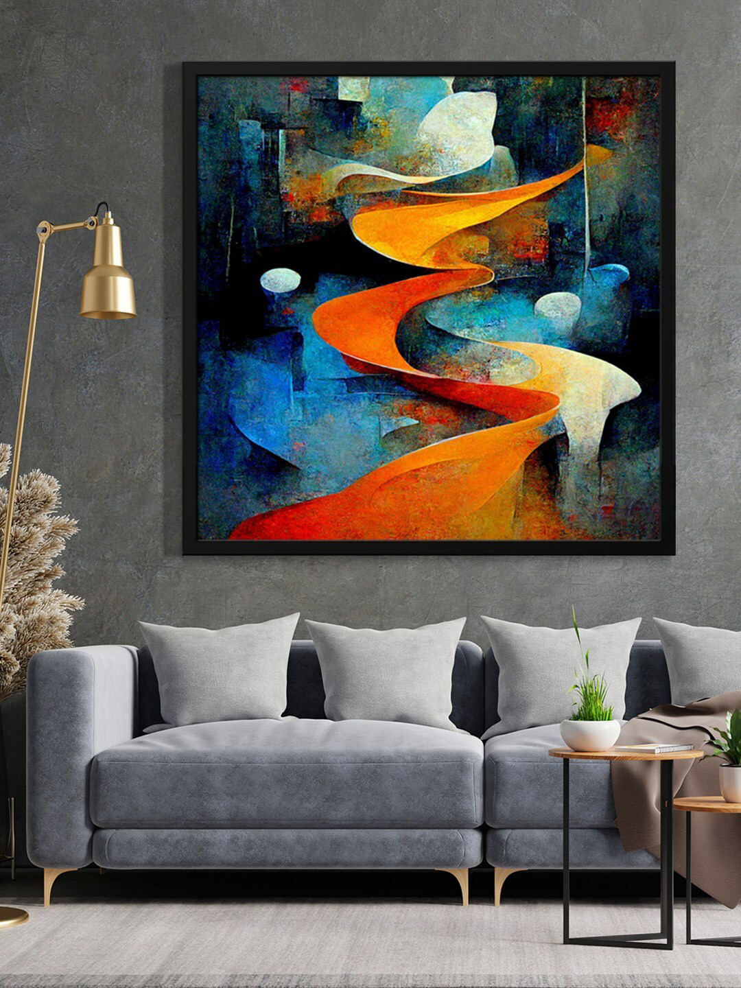 999Store Black & Blue Abstract Painting Framed Wall Art
