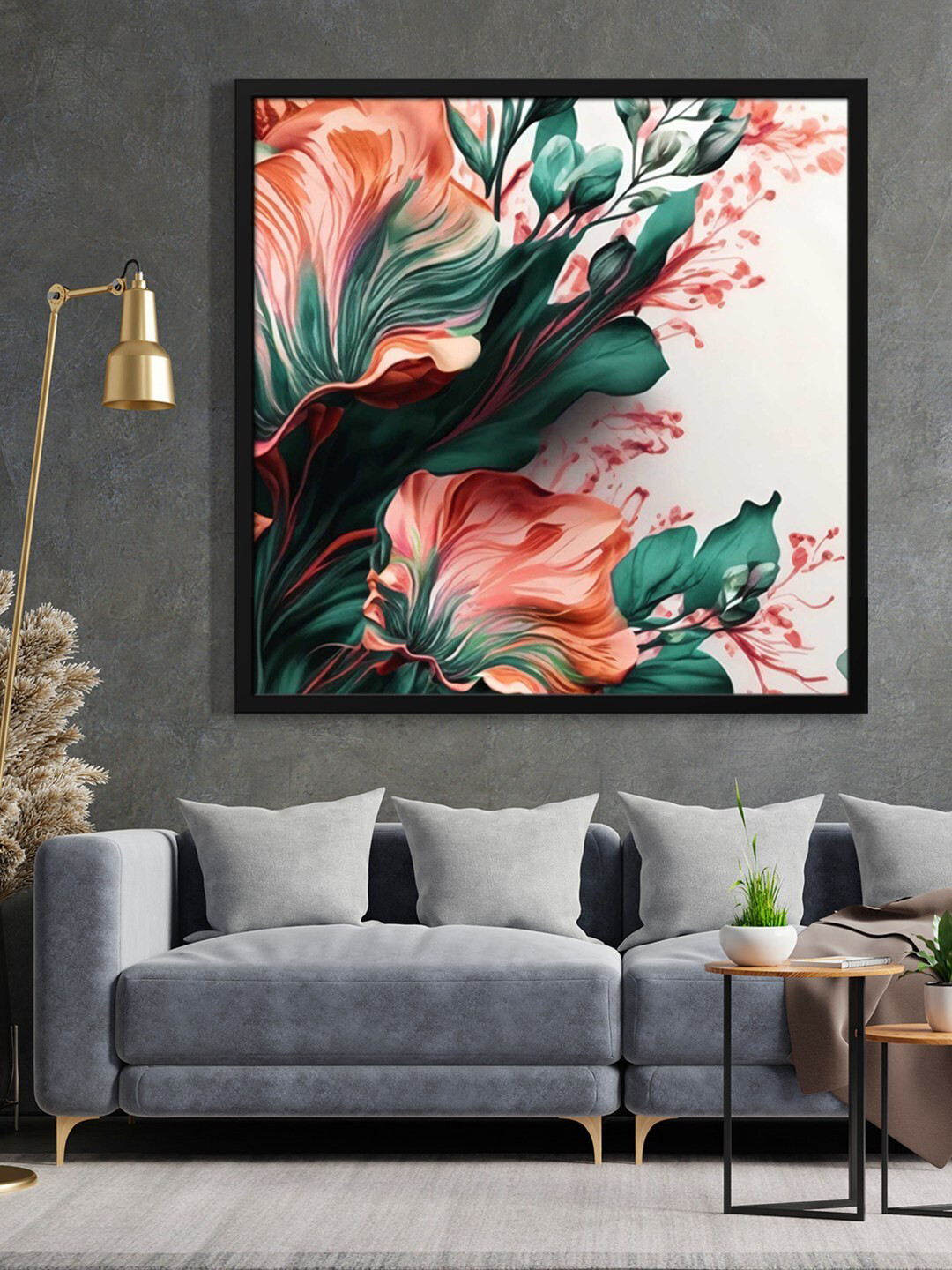 999Store Red & Green Leaves Painting Framed Wall Art