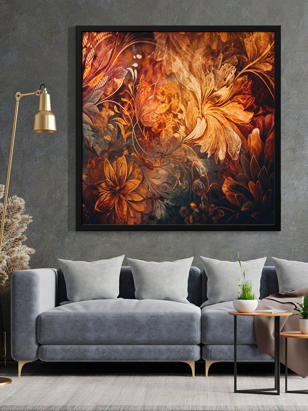 999Store Black & Brown Flower Painted Framed Wall Art